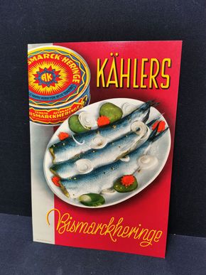 Kählers Fischkonserven - Bismarkheringe in Dosen (50er Jahre Werbepappe)