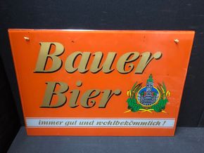 Bauer Bier Glasschild - schräg abgekantet  (1930/1950)
