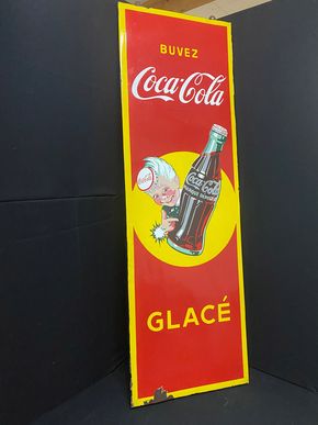 Buvez Coca Cola - Cokeboy Coke Boy Emailschild - Frankreich um 1957