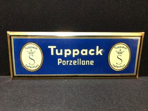 Tuppack Porzellane Blechschild (Um 1925) mit Semiglas-Überzug (A87)