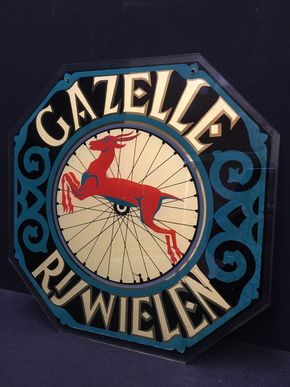 Original Glaswerbeschild der Fahrradedelmarke Gazelle (Um 1920)