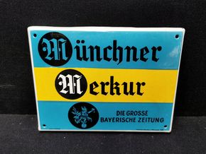 Münchener Merkur - Die grosse bayerische Zeitung / Emailleschild um 1925