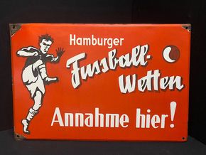 Hamburger Fussball-Wetten Emailschild 60 x 40 cm um 1955
