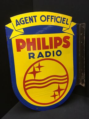 Philips Radio - Agent officiel. Beidseitig emaillierter Ausleger. Späte 50er Jahre.