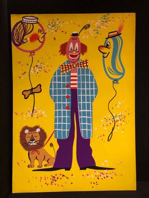 Clown mit Scherzballons - Originalzeichnung (XXL) der 50er Jahre