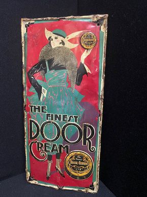 The finest Door Cream - Uraltes Blechschild zum Thema Lederpflege um 1920