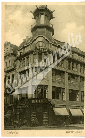 Postkarte mit dem alten Riquet-Haus in Leipzig