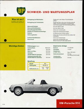 BP Schmier- und Wartungsplan für VW - Porsche 914 (Preisklasse C)