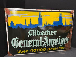 Lübecker General-Anzeiger (Großes Emailleschild um 1925)