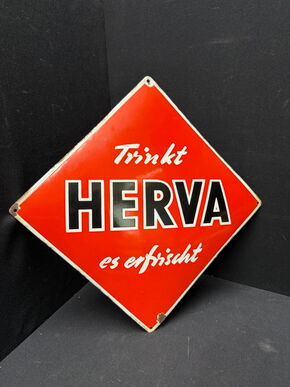 Herva - Trinkt Herva, es erfrischt! (50er Jahre Emailleschild)