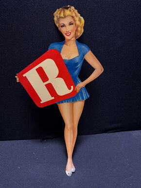 Continental Pinup Pin Up Blechschild R - Radial 45 x 23 cm D um 1950 
