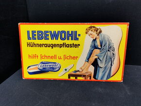 Lebewohl Hühneraugenpflaster - Hilft schnell und sicher (Pappaufsteller 50er Jahre)