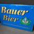Bauer Bier Glasschild (blau) - schräg abgekantet  (1930/1950)