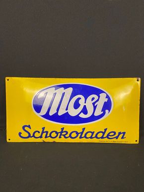 Most Schokoladen Halle - Emailschild 49 x 24 cm um 1930