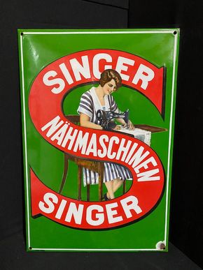 Singer Nähmaschinen Emailschild 60 x 40 cm um 1950
