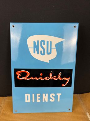 NSU Quickly Dienst Emailleschild 38,5 cm x 55 cm um 1955 Mint