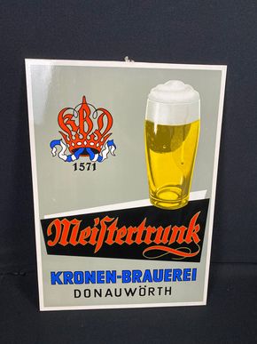 Simili Werbeschild Meistertrunk Kronen-Brauerei Donauwörth 42 x 30 cm