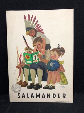 Salamander Werbepappe (21 x 15,5 cm) von Franz Weiss - Kinder lesen Lurchi-Heft  Motiv (50er Jahre / selten)
