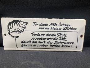 Für dieses stille Örtchen nur ein kleines Wörtchen / Emailliertes Hinweisschild um 1950