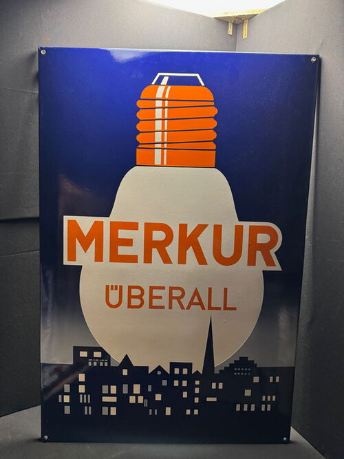 Merkur XXL Glühlampen Emailschild 120 x 80 cm - D um 1950