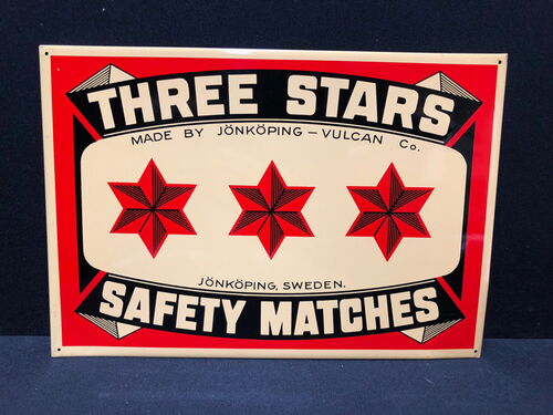 Three Stars Sicherheitsstreichhölzer (Schweden) - Flaches, abgekantetes Blechschild (A70)