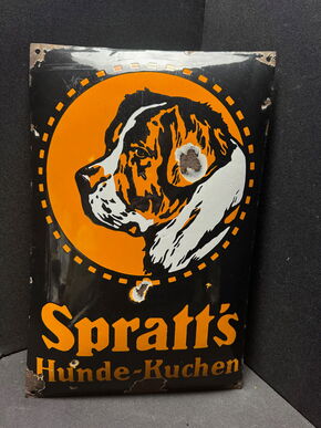 Spratt´s Hund Emailleschild Hunde Kuchen 50 x 33 cm - D um 1910 Lindenstaedt