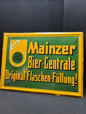 Mainzer Bier Centrale Uralt Blechschild 61 x 46 cm - D um 1920 Mainz