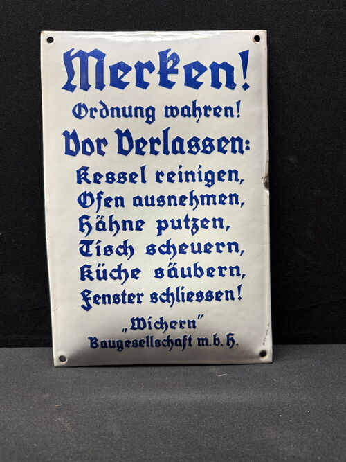 Merken - Ordnung wahren! (Gewölbtes Emailleschild um 1930)