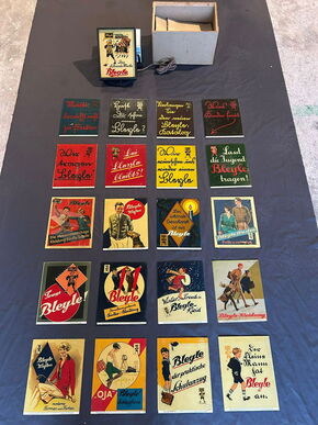 Bleyle Werbeleuchte mit 21 ! Glasplatten - Museales Stück Reklamegeschichte - D um 1930