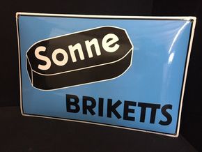 Sonne Briketts Emailleschild in XXL Größe - um 1930