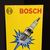 4 Bosch Blechschilder Zündkerze, Scheinwerfer, Batterie, Motorblock um 1960/70