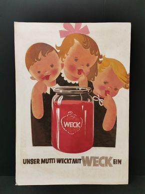 Weck Originalzeichnung zu einem Werbeplakat - Motiv: Unsere Mutti weckt mit Weck ein (Um 1950)