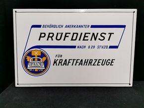 Kraftfahrzeuge Prüfdienst / Abgekantetes Emailleschild um 1955