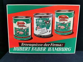 Hubert Faber Hamburg - Tierfutterhersteller (Blechschild um 1955)