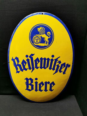 Reisewitzer Bier / gewölbtes, ovales Emailleschild (Um 1920)
