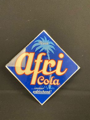 Trink Afri Cola - immer erfrischend !  Glasschild Raute 20 x 20 cm um 1950
