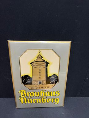 Brauhaus Nürnberg - Großes 50er Jahre Blechschild mit Imoglasüberzug