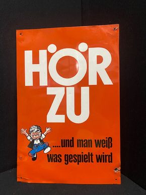 Hörzu und man weiß was gespielt wird! Mecki Blechschild um 1960