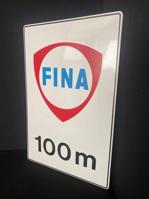 Fina 100 Meter - Emailschild Tankstelle um 1955 - Genialer Zustand