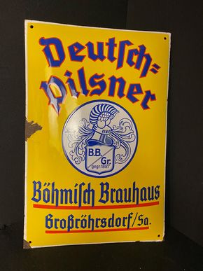 Deutsch Pilsener / Böhmisch Brauhaus Emailschild - Großröhrsdorf Sachsen 50 x 33 cm