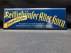 Reitliehäuser Alter Korn - Blechschild mit Semi-Glas-Überzug und geprägter Metallicschrift (A62)