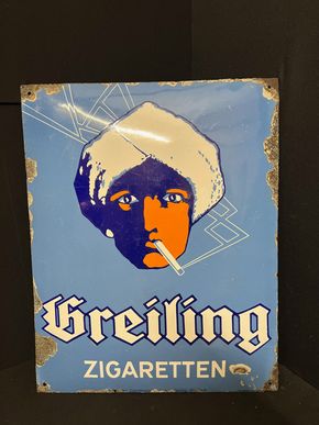 Greiling Zigaretten Emailleschild - Große Ausführung  74 x 60 cm - D um 1920
