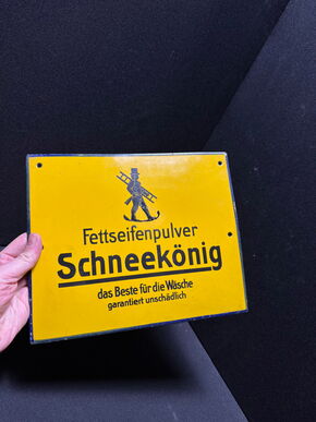 Fettseifenpulver Schneekönig Emaillschild flach 24 x 30 cm - D- um 1905/1910