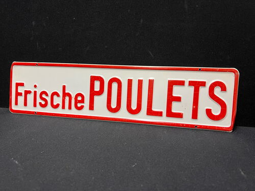 Schlachterei-Blechschild „Frische POULETS“