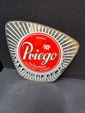 Priego - Das köstliche Fruchtsaft Getränk (50er Jahre Werbeglasschild)