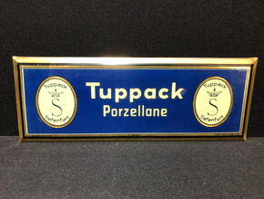 Tuppack Porzellane Blechschild (Um 1925) mit Semiglas-Überzug (A87)