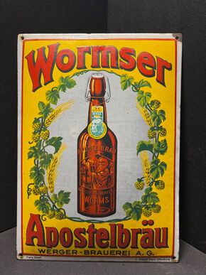 Wormser Apostelbräu Emailleschild Werger-Brauerei A.G 46 x 33 cm - D um 1915
