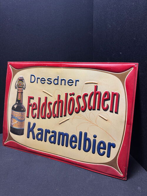 Dresdner Feldschlösschen Karamelbier Blechschild  52 x 37 - D um 1920