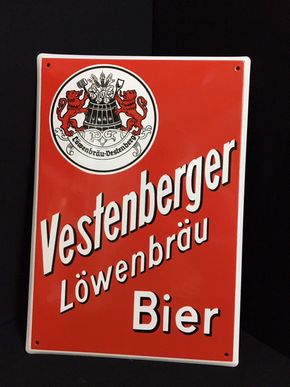 Vestenberger Löwenbräu Bier Emailleschild - Vestenberg Mittelfranken um 1960
