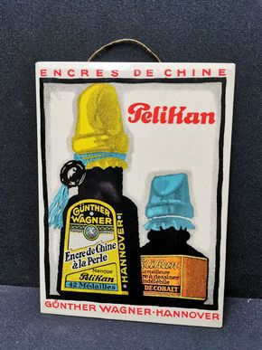 Pelikan Blechschild mit Kunststoffüberzug in brillianter Erhaltung (Um 1920)